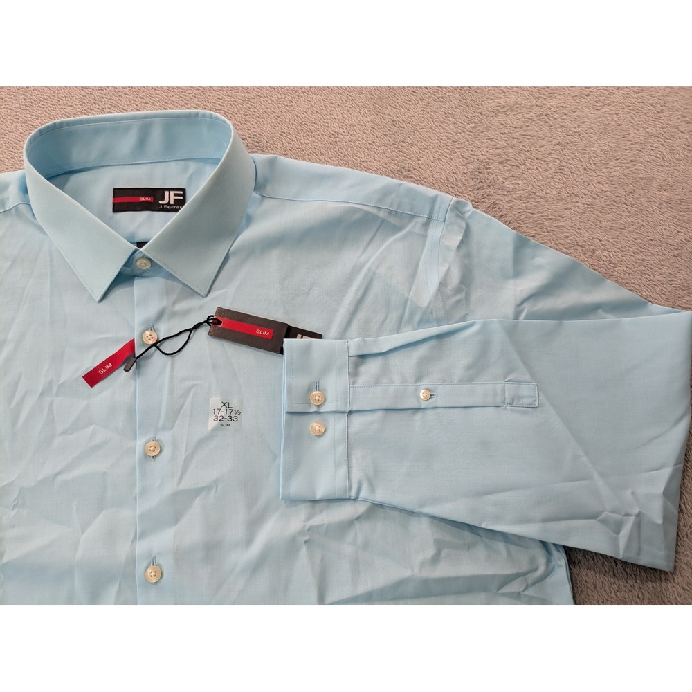 J.Ferrar Liquid Blue Slim Stretch Dress Shirt Mens XL 17-17 1/2 32-33 NWT